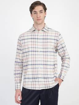 Ben Sherman - Men Off White Regular Checks Textured Plaid Check Shirt