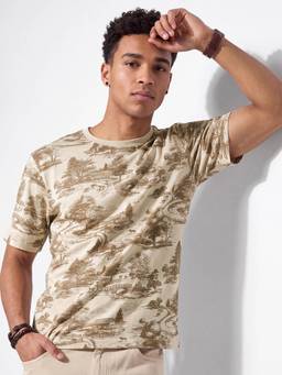 max - Beige Cotton Printed Tshirt