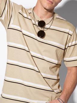max - Beige Cotton Stripes Tshirt