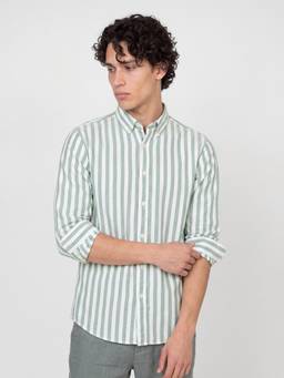 max - Men Striped Regular Fit Green Shirt