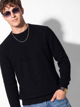max - Black Knit Textured Sweater