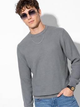 max - Grey Knit Textured Sweater