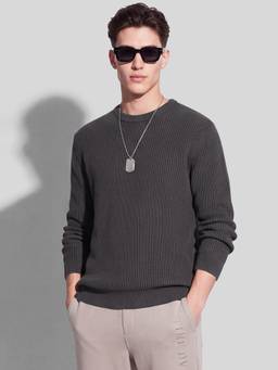 max - Grey Cotton Textured Sweater