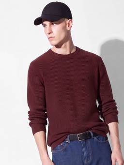 max - Maroon Cotton Textured Sweater