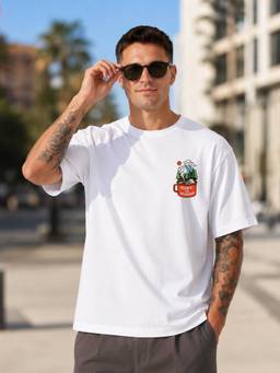 HAZUKU - White Oversized Escape The Ordinary Camping Graphic T-Shirt