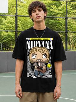 HAZUKU - Black Oversized Nirvana The Man Who Sold The World Comic Graphic T-Shirt