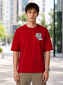 HAZUKU - Red Graphic Oversized Flush It and Move On Printed T-Shirt