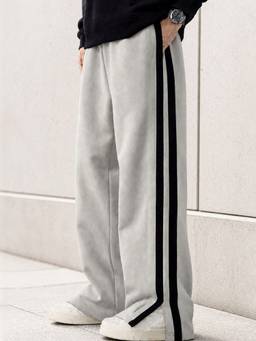 MANIAC - Grey Dual Tap Stripes Baggy Trackpant