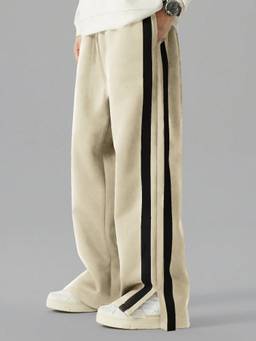 MANIAC - Beige Dual Tap Stripes Baggy Trackpant