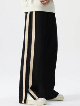 MANIAC - Black Dual Tap Stripes Baggy Trackpant