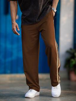 MANIAC - Brown 3 Line Stripes Baggy Trackpant