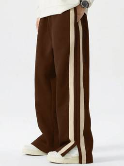 MANIAC - Brown Dual Tap Stripes Baggy Trackpant