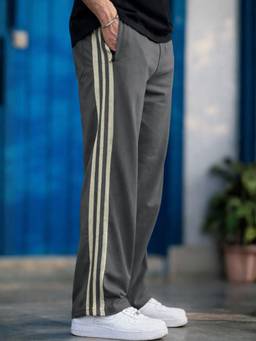 MANIAC - Dark Grey 3 Line Stripes Baggy Trackpant