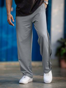 MANIAC - Grey 3 Line Stripes Baggy Trackpant