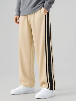 MANIAC - Men Beige Cotton Stripes Baggy Trackpant