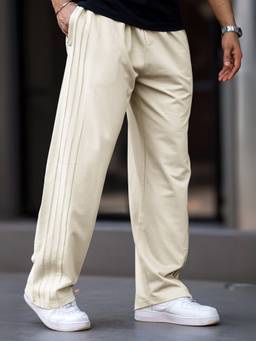 MANIAC - Beige Cotton Solid Baggy Trackpant