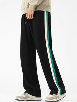 MANIAC - Dualtone Tape Black Cotton Baggy Trackpant