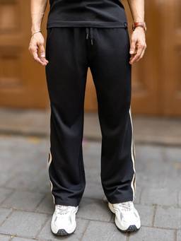 MANIAC - Black Tri-Color Cotton Stripes Baggy Trackpant