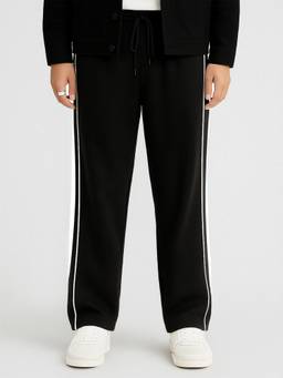 MANIAC - Goal Line Black Cotton Colorblock Baggy Trackpant