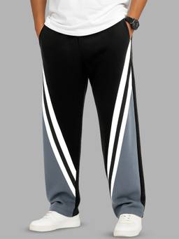 MANIAC - Crosscut Panel Black Cotton Colorblock Baggy Trackpant