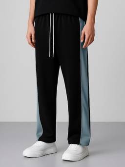 MANIAC - Men Black Cotton Colorblock Baggy Trackpant