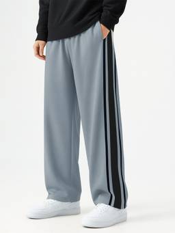 MANIAC - Light Grey Cotton Stripes Baggy Trackpant