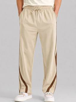 MANIAC - Mens Beige Cotton Stripes Baggy Trackpant