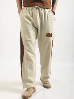 MANIAC - Beige Cotton Colorblock Baggy Trackpant