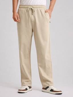 MANIAC - Beige Cotton Solid Pattern Baggy Trackpant