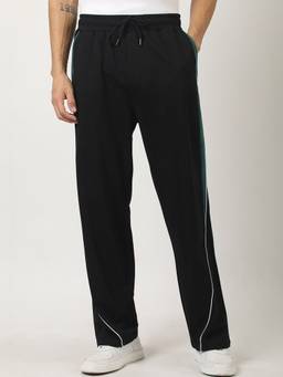 MANIAC - Mens Black Cotton Colorblock Baggy Trackpant