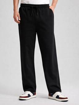 MANIAC - Black Cotton Solid Baggy Trackpant