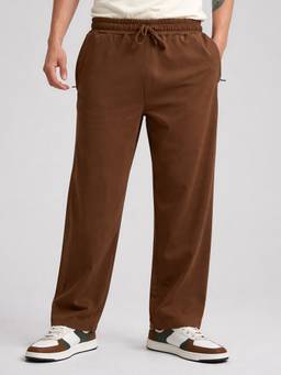 MANIAC - Brown Cotton Solid Baggy Trackpant