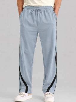 MANIAC - Men Light Grey Cotton Stripes Baggy Trackpant