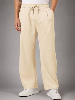 MANIAC - Cream Cotton Solid Baggy Trackpant