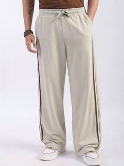 MANIAC - Beige Cotton Stripes Baggy Trackpant