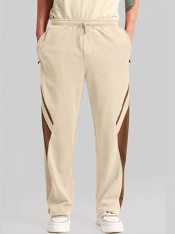 MANIAC - Biscuit Beige Cotton Colorblock Baggy Trackpant