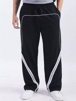 MANIAC - Mens Black Cotton Stripes Baggy Trackpant