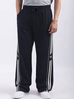 MANIAC - Black Cotton Stripes Baggy Trackpant