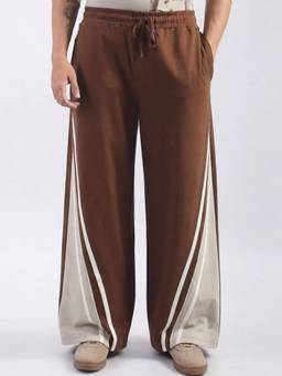 MANIAC - Brown Cotton Colorblock Baggy Trackpant