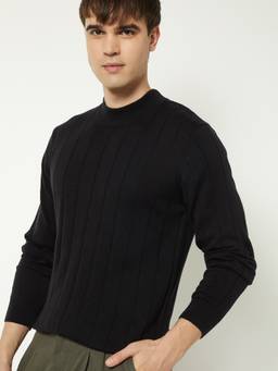 max - Black Cotton Blend Textured Sweater
