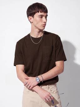 max - Brown Cotton Solid Tshirt
