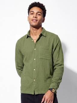 max - URB_N Men Textured Green Shirt