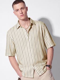 max - URB_N Men Striped Beige Shirt