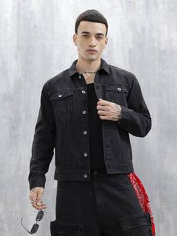 WROGN - Men's Solid Casual Denim Black Jacket