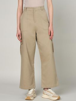 Sands of India - Women’S Khaki Wide-Leg Cargo Pants