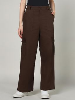 Sands of India - Women’S Dark Brown Wide-Leg Cargo Pants