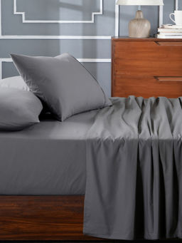 Maspar - Colorart Slumber Solid 200 Tc Cotton Steel Grey Single Bed Sheet With 1 Pillow Cover
