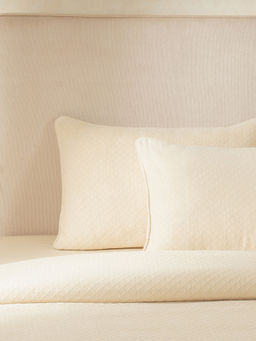 Maspar - Colorart Blaize Solid Weave 256 Gsm Cotton Vanilla Standard Pillow Covers Set