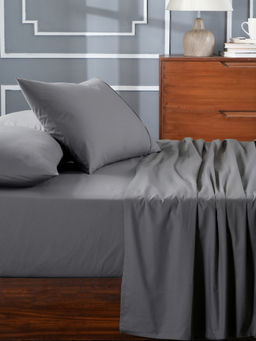 Maspar - Colorart Slumber Solid 200TC Grey Bedsheet & 2 Pillow Covers (Set of 3)