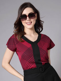 Style Quotient - Women Smart Contrast Top with Drop Shoulder V-Neck Top